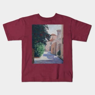 Rhodes Old Town Oil painting Kids T-Shirt